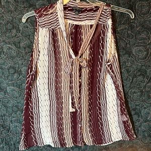 Banana Republic XL sheer sleeveless Blouse with tie neck and covered buttons